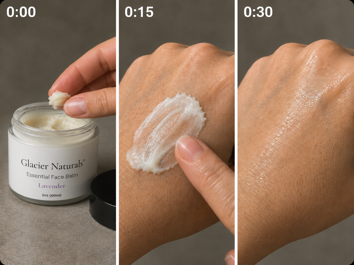 Applying the balm at 0:00, 0:15 and 0:30