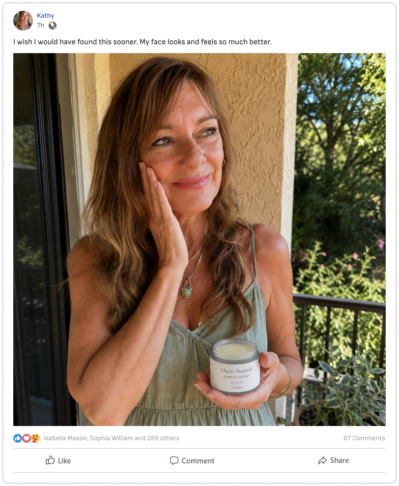 Facebook post from Kathy, 7h: I wish I would have found this sooner. My face looks and feels so much better.