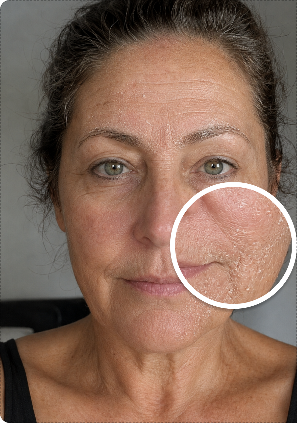 Before using Glacier Naturals Face Balm — close-up of dry, rough cheek skin